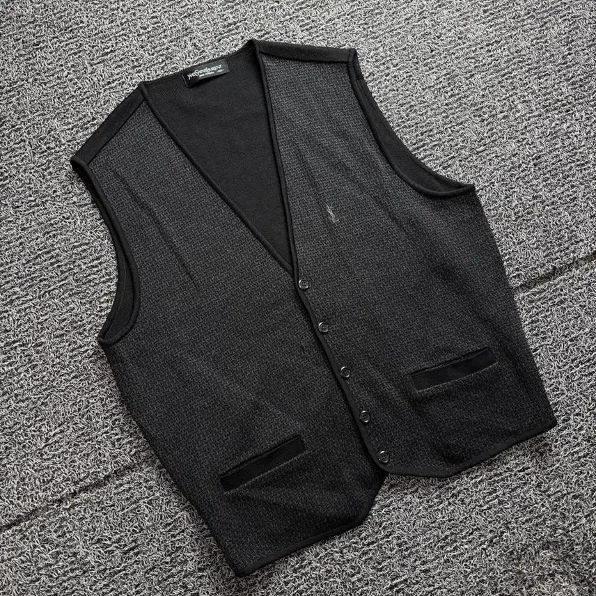 90s YSL 입생로랑 해링본 패턴 울 니트 조끼 2875 2
