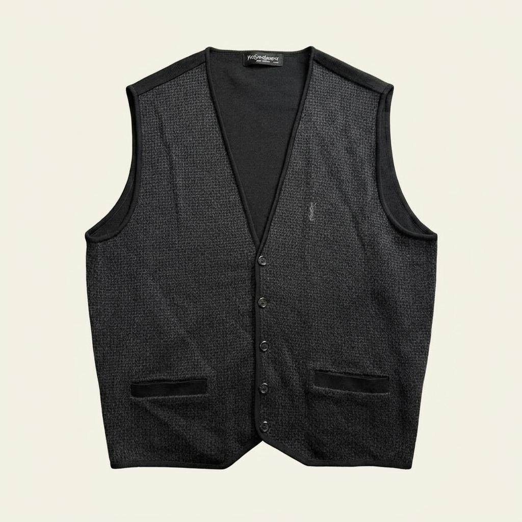 90s YSL 입생로랑 해링본 패턴 울 니트 조끼 2875 1