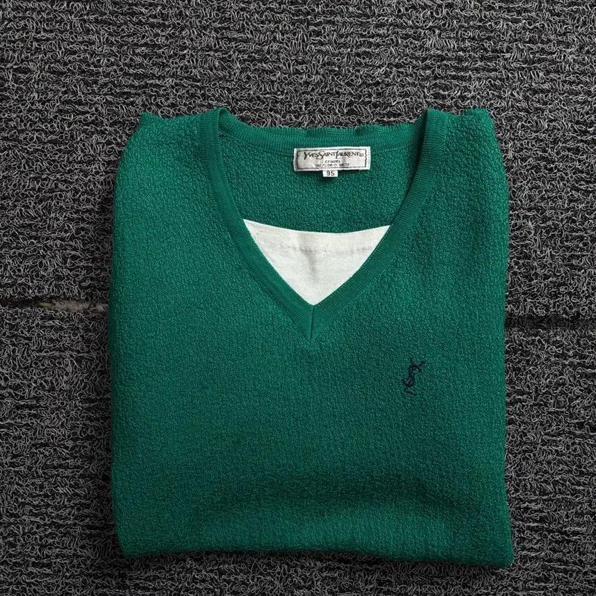 90s YSL 입생로랑 자수로고 아카이브 미니멀 부클레 니트 1987 2