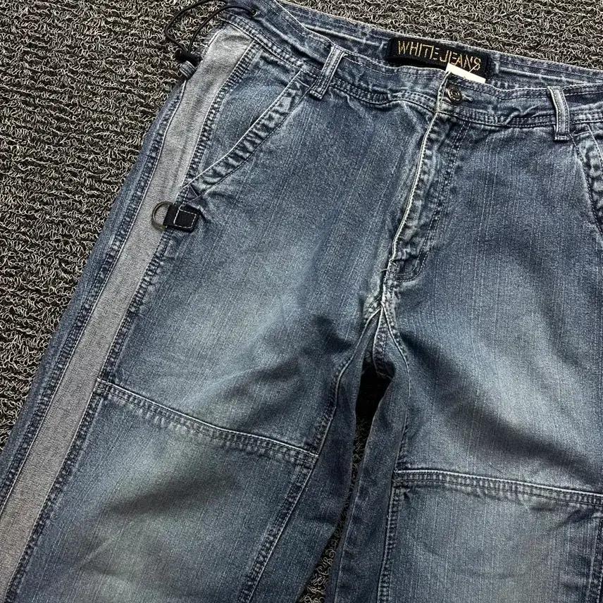빈티지 포켓 디테일 와이드 사이드라인 워싱 데님 팬츠 2