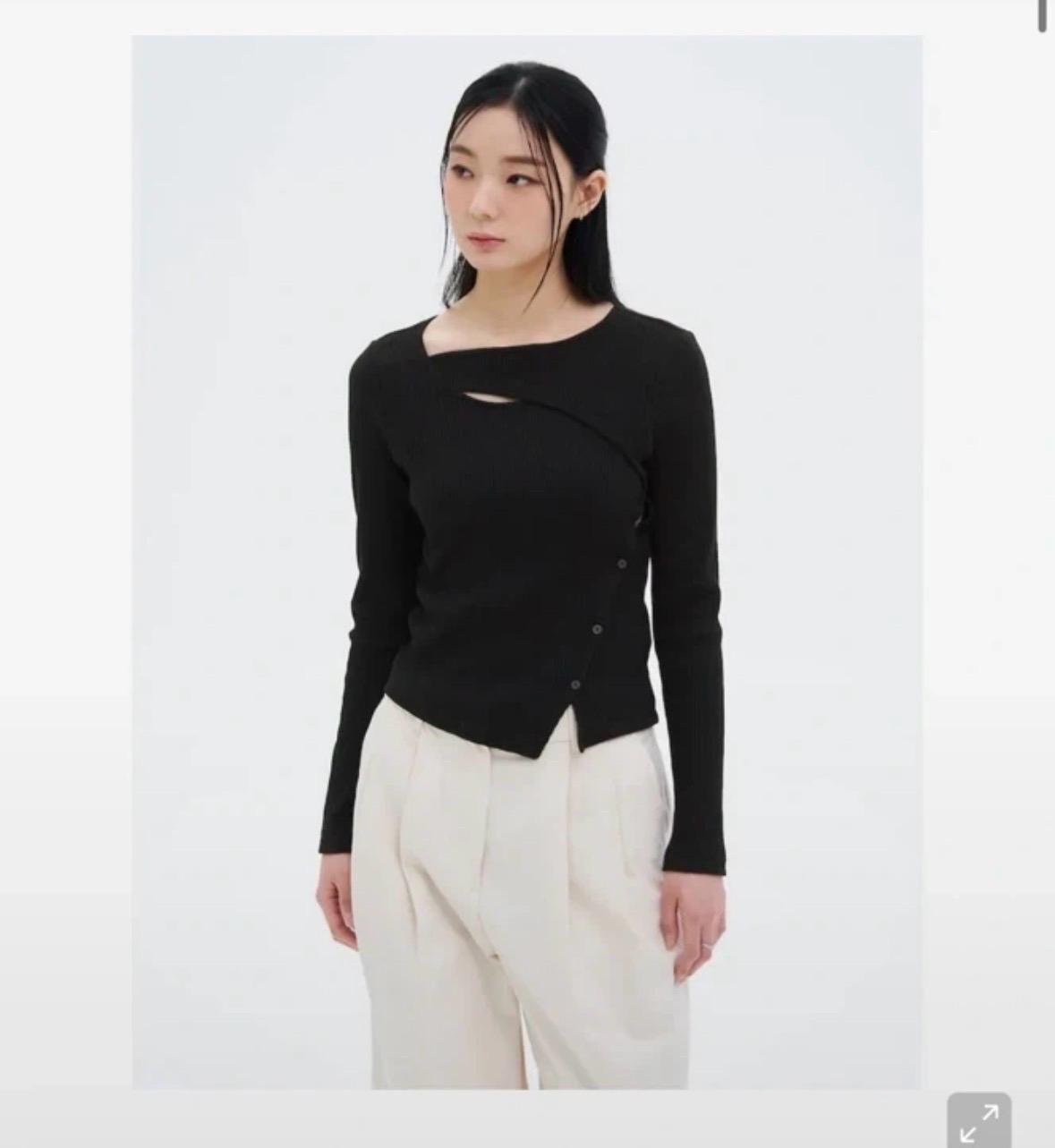 에잇세컨즈 골지 절개 긴소매 티셔츠 블랙 2