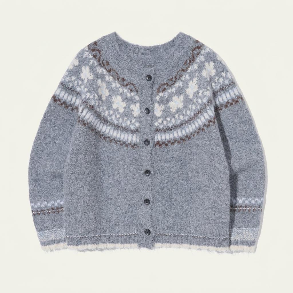 유씨엘에이 노르딕 플로럴 버튼 가디건 그레이 1