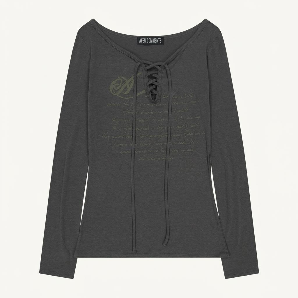 Pale printed lace-up long sleeve top