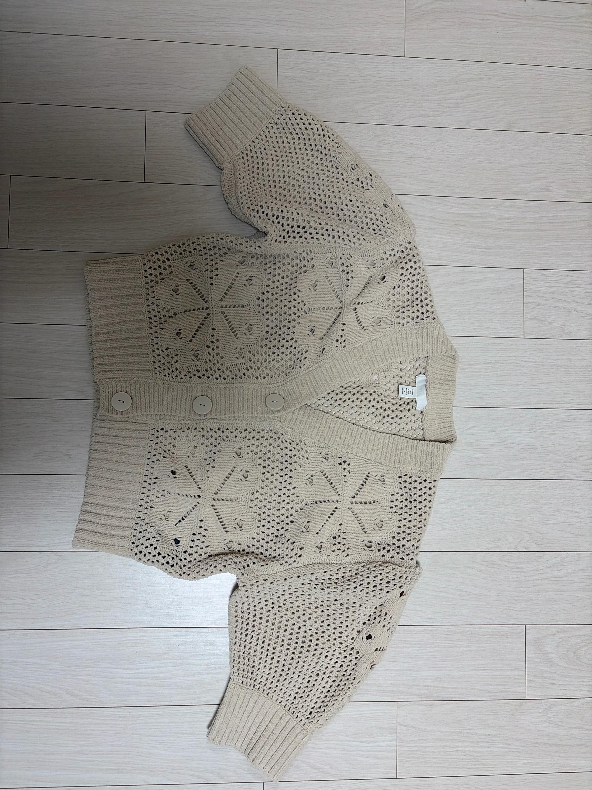 H&M 베이지 크로쉐 반팔 니트 XS 2