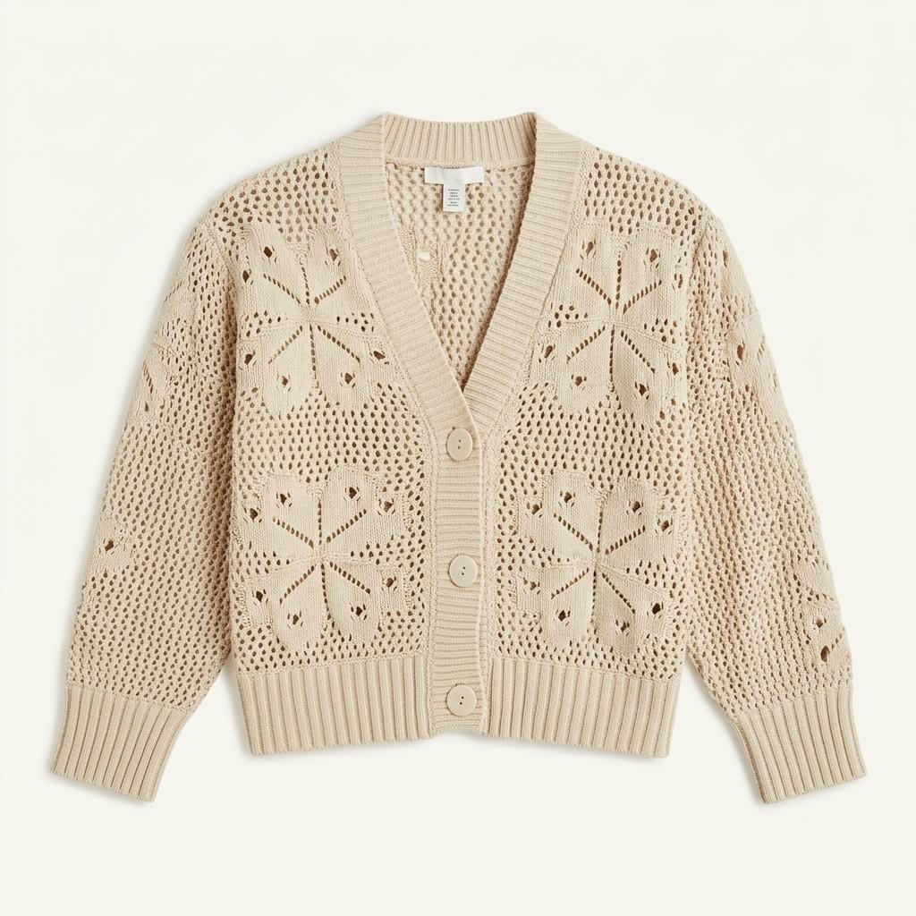 H&M 베이지 크로쉐 반팔 니트 XS 1