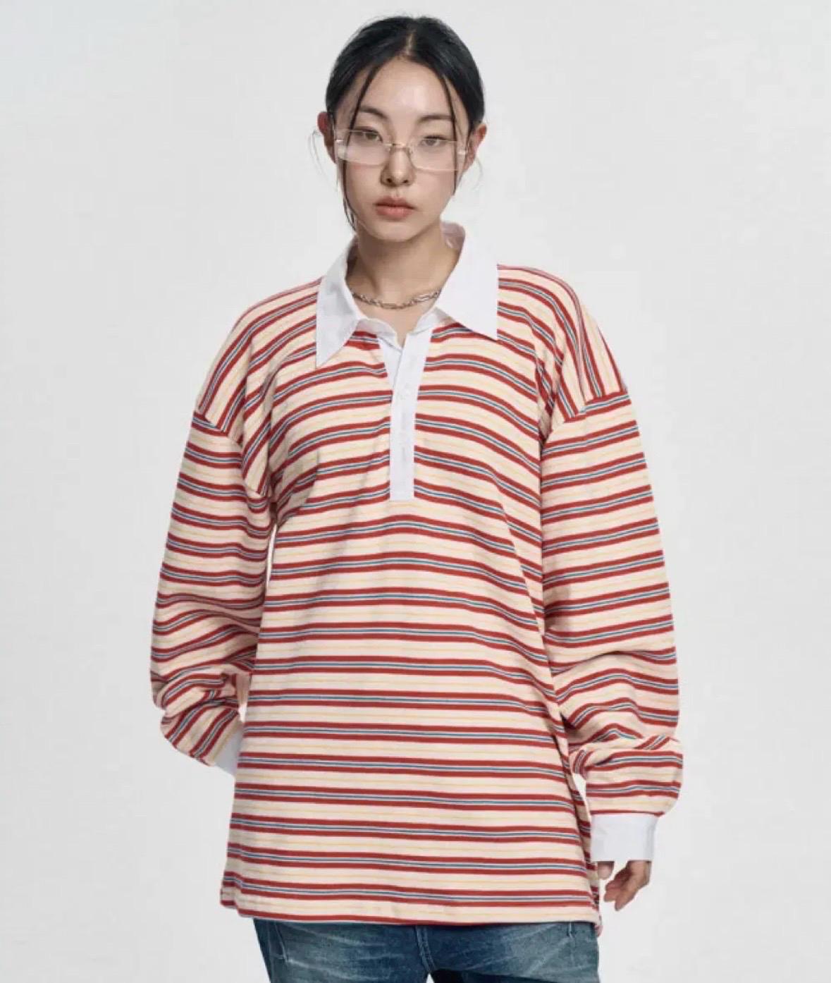 이지노이지 배색 스트라이프 긴팔 카라티 2