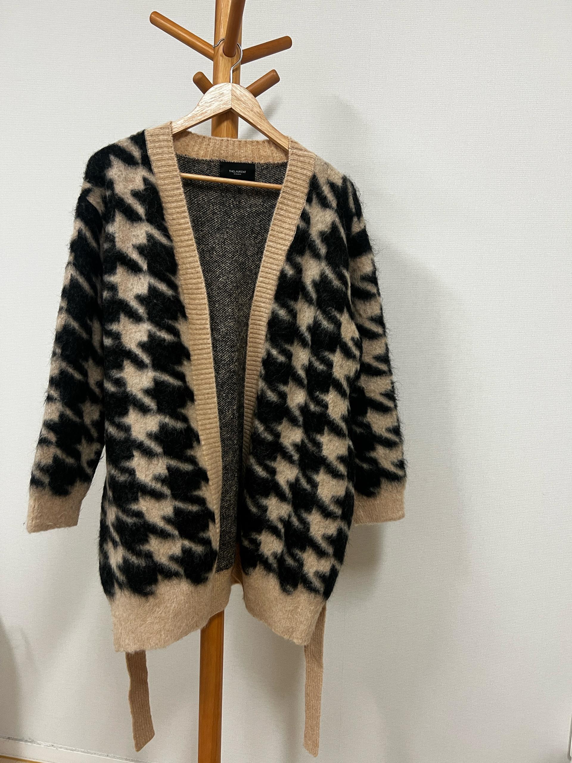더 로랑 [EXCLUSIVE] Houndstooth mohair knit coat 6