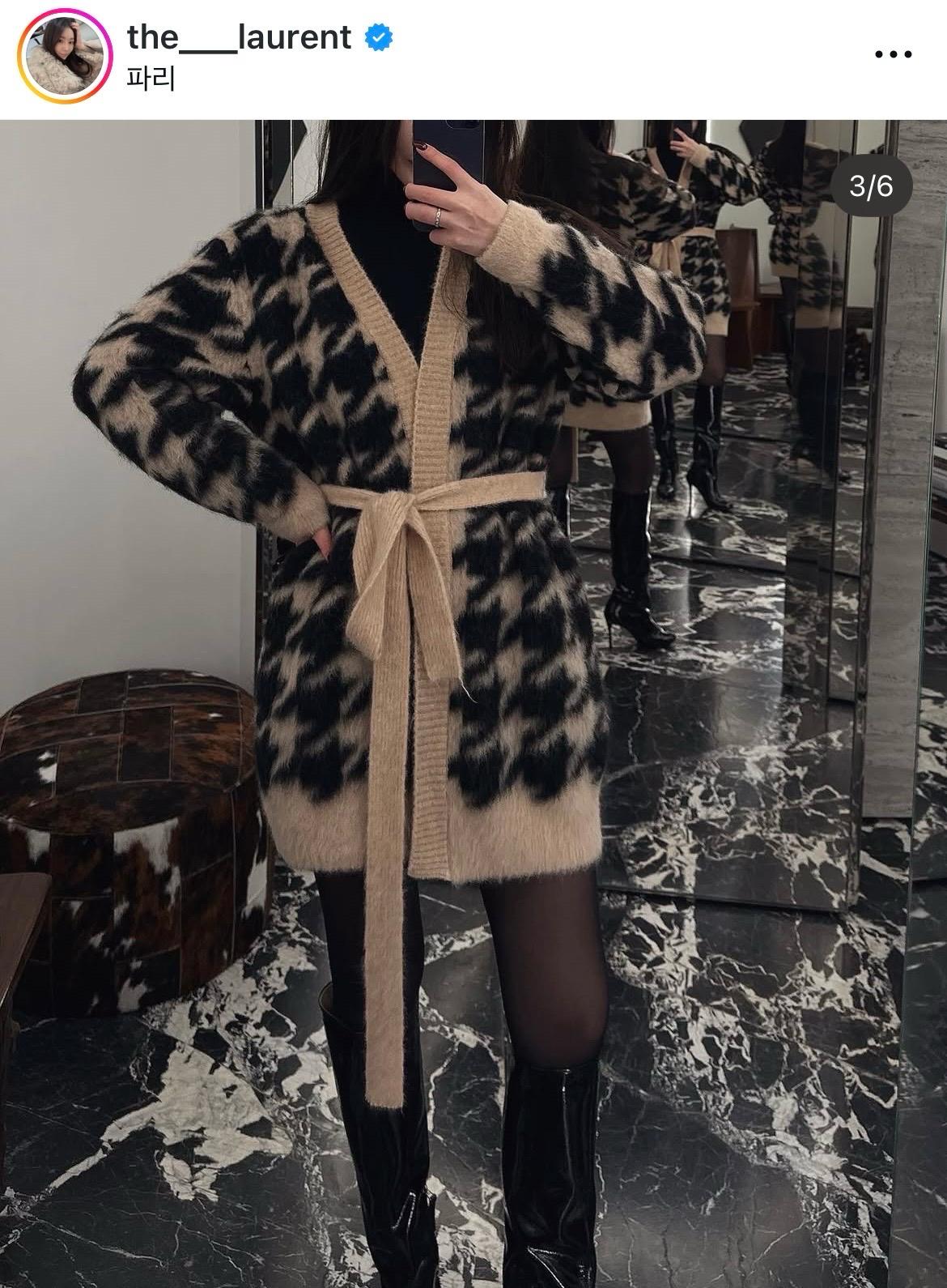 더 로랑 [EXCLUSIVE] Houndstooth mohair knit coat 7
