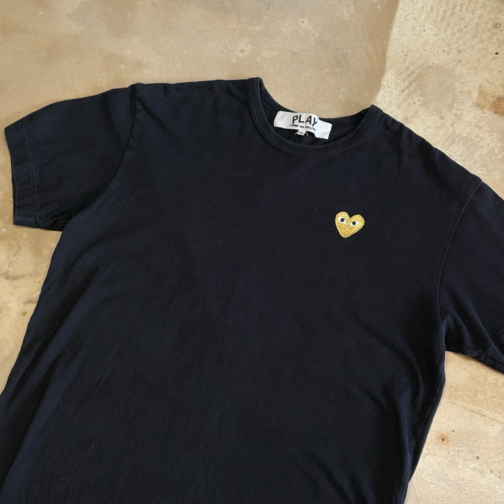 XXL 꼼데가르송 골드하트와펜 블랙 반팔 티셔츠 2