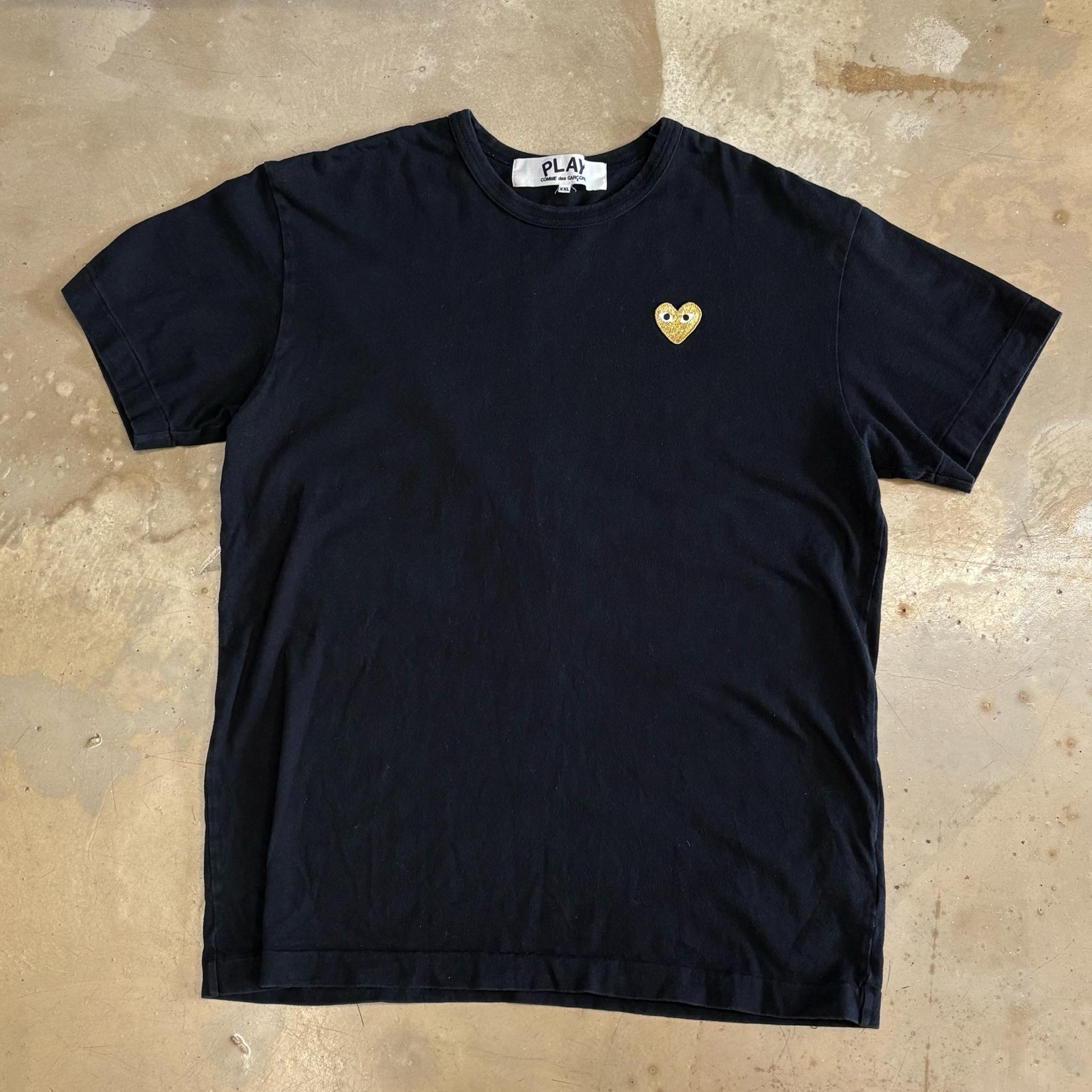 XXL 꼼데가르송 골드하트와펜 블랙 반팔 티셔츠 3