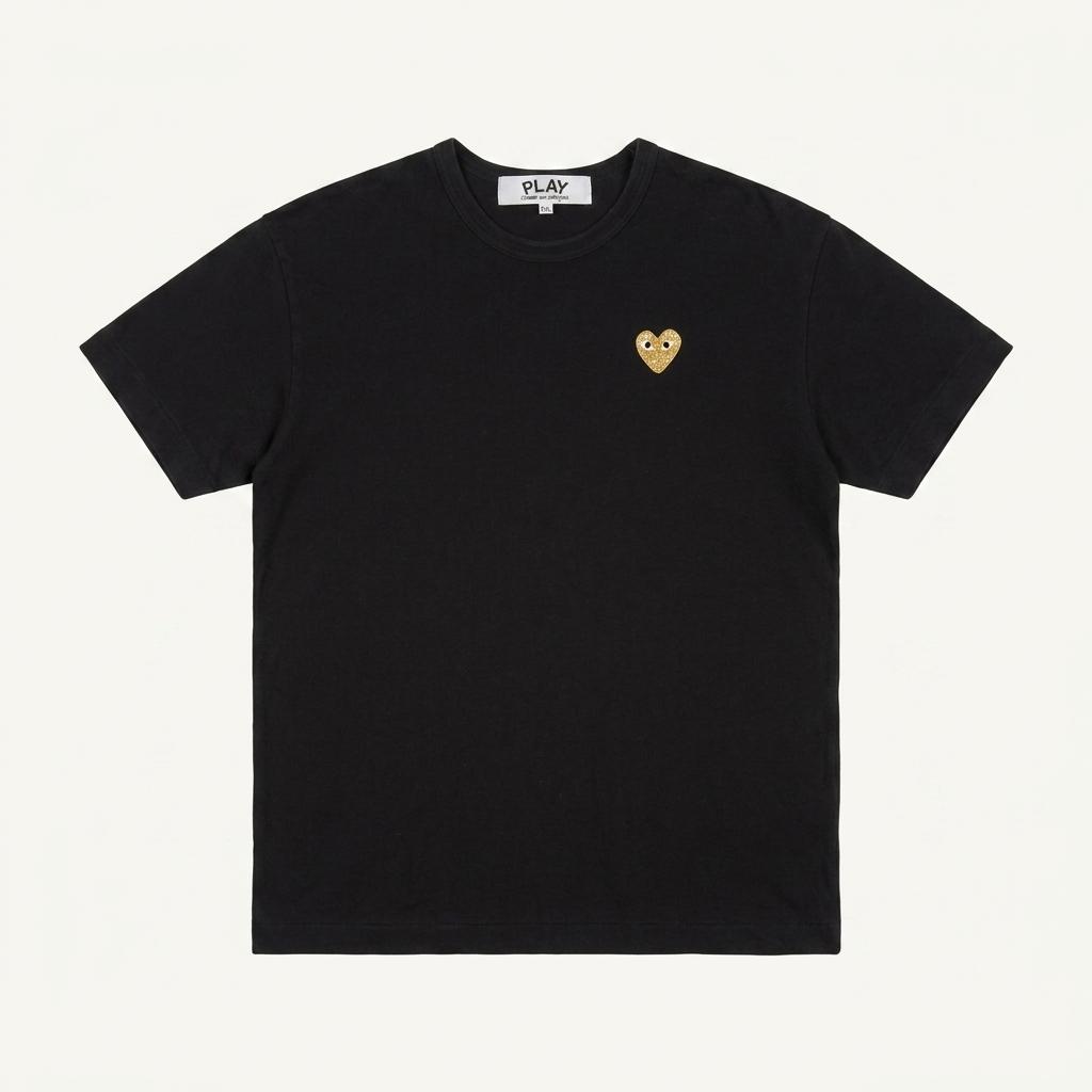 XXL 꼼데가르송 골드하트와펜 블랙 반팔 티셔츠 1