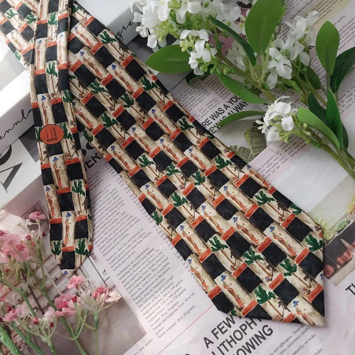 던힐 실크 블랙 패턴 넥타이 9.9cm A+등급 K1822 8