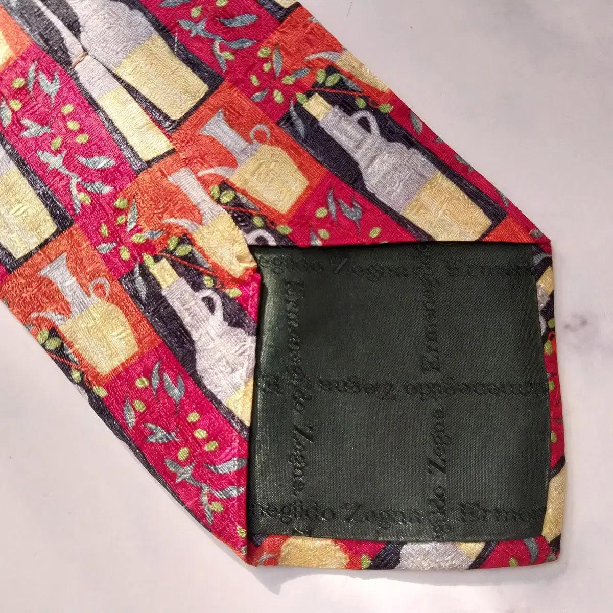 제냐 실크 레드 그래픽 모티브 넥타이 9.9cm A+등급 K1659 4