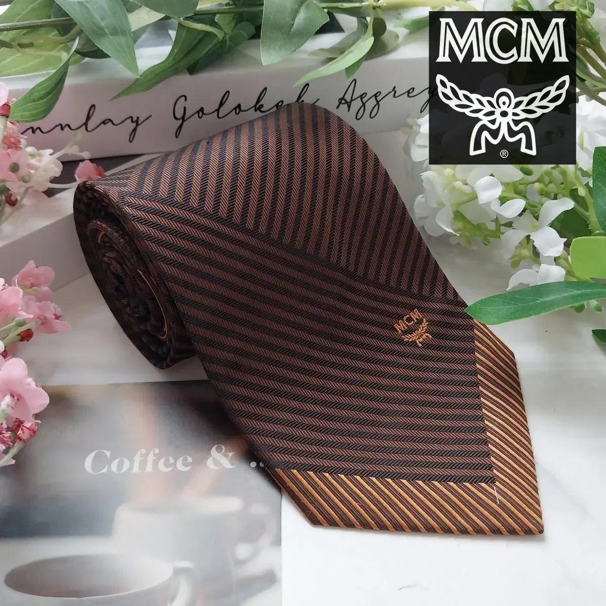 MCM 실크 브라운 스트라이프 넥타이 9.5cm A+등급 K1583 2
