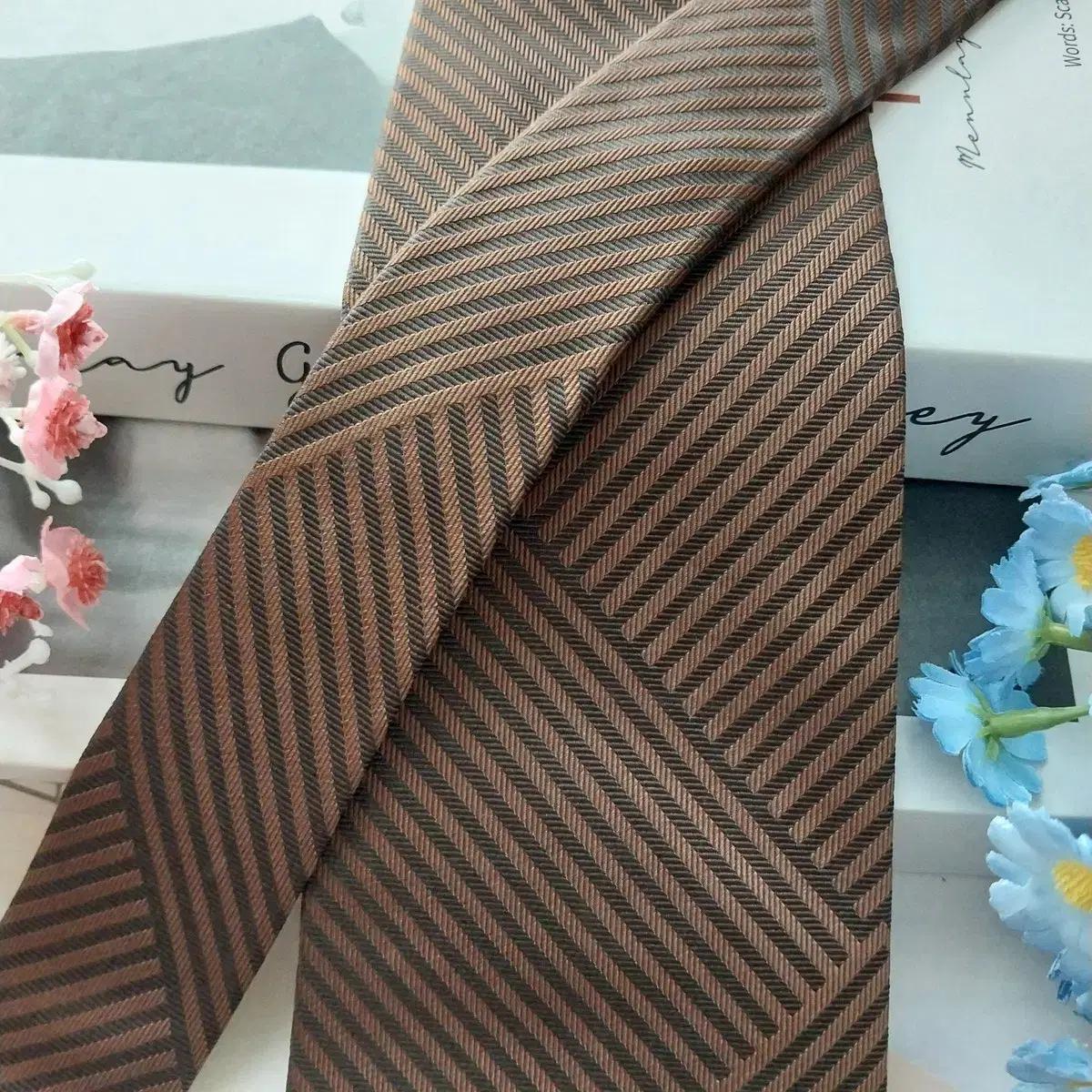 MCM 실크 브라운 스트라이프 넥타이 9.5cm A+등급 K1583 8