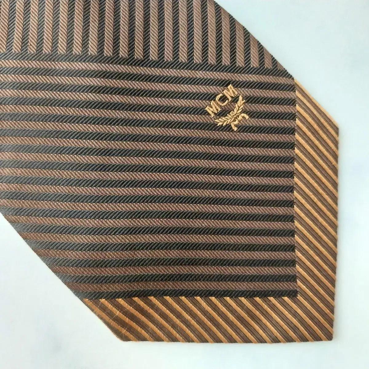 MCM 실크 브라운 스트라이프 넥타이 9.5cm A+등급 K1583 3