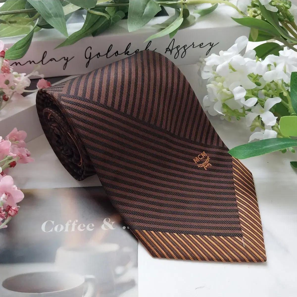 MCM 실크 브라운 스트라이프 넥타이 9.5cm A+등급 K1583 6