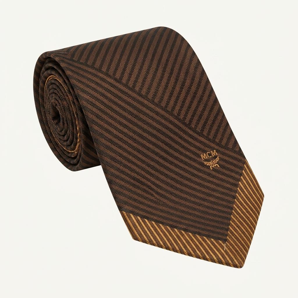 MCM 실크 브라운 스트라이프 넥타이 9.5cm A+등급 K1583 1