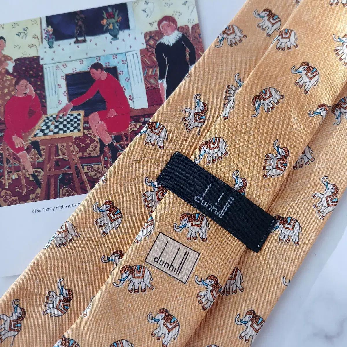 던힐 실크 옐로우 코끼리 모티브 넥타이 9.7cm A+등급 A19176 6