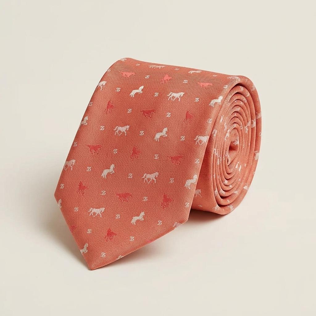 에스 티 듀퐁 실크 오렌지 말 패턴 넥타이 9.5cm A+등급 K977 1