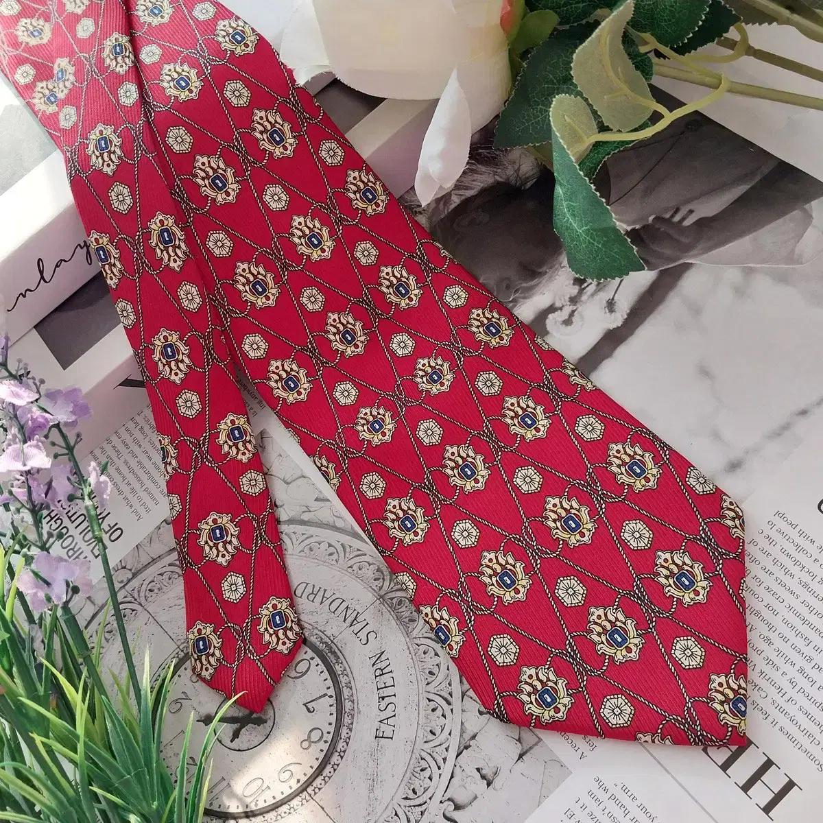 아쿠아스큐텀 실크 레드 로열 체인 넥타이 9.7cm A+등급 K1341 6
