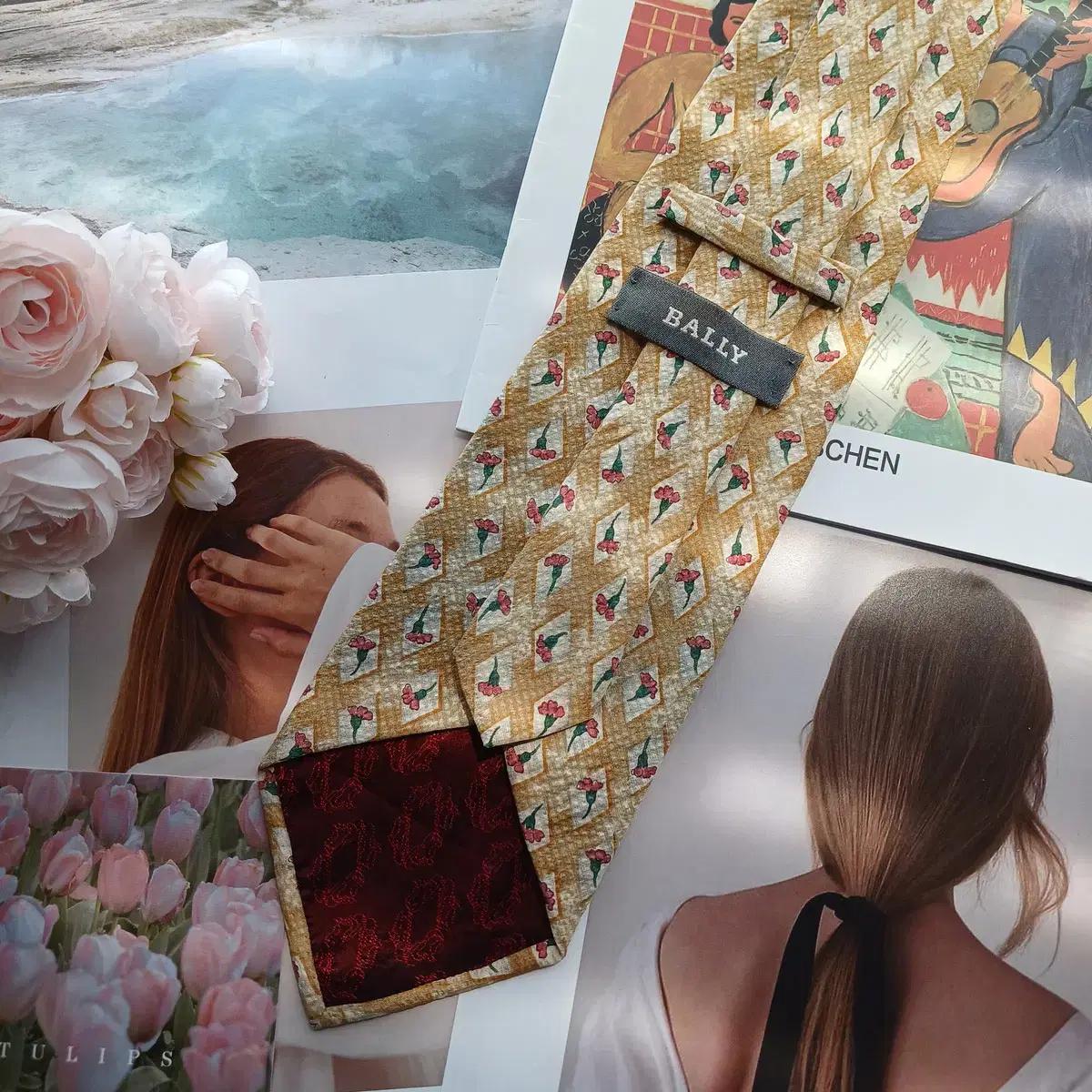 발리 실크 옐로 플라워 패턴 넥타이 9.7cm A+등급 A17781 4