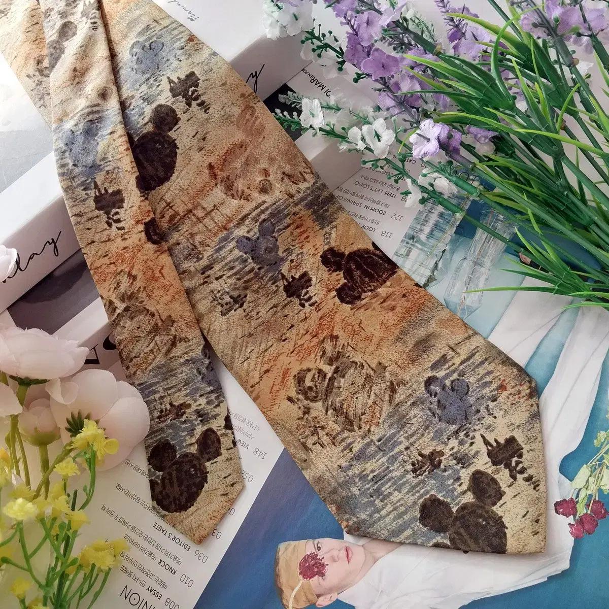 디즈니 실크 베이지 믹스 패턴 넥타이 9.5cm A등급 K1298 6