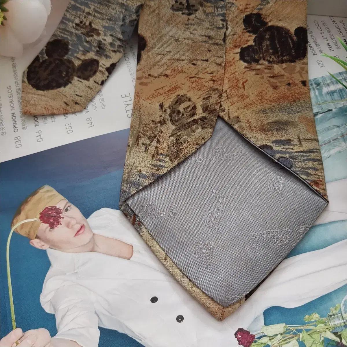 디즈니 실크 베이지 믹스 패턴 넥타이 9.5cm A등급 K1298 11