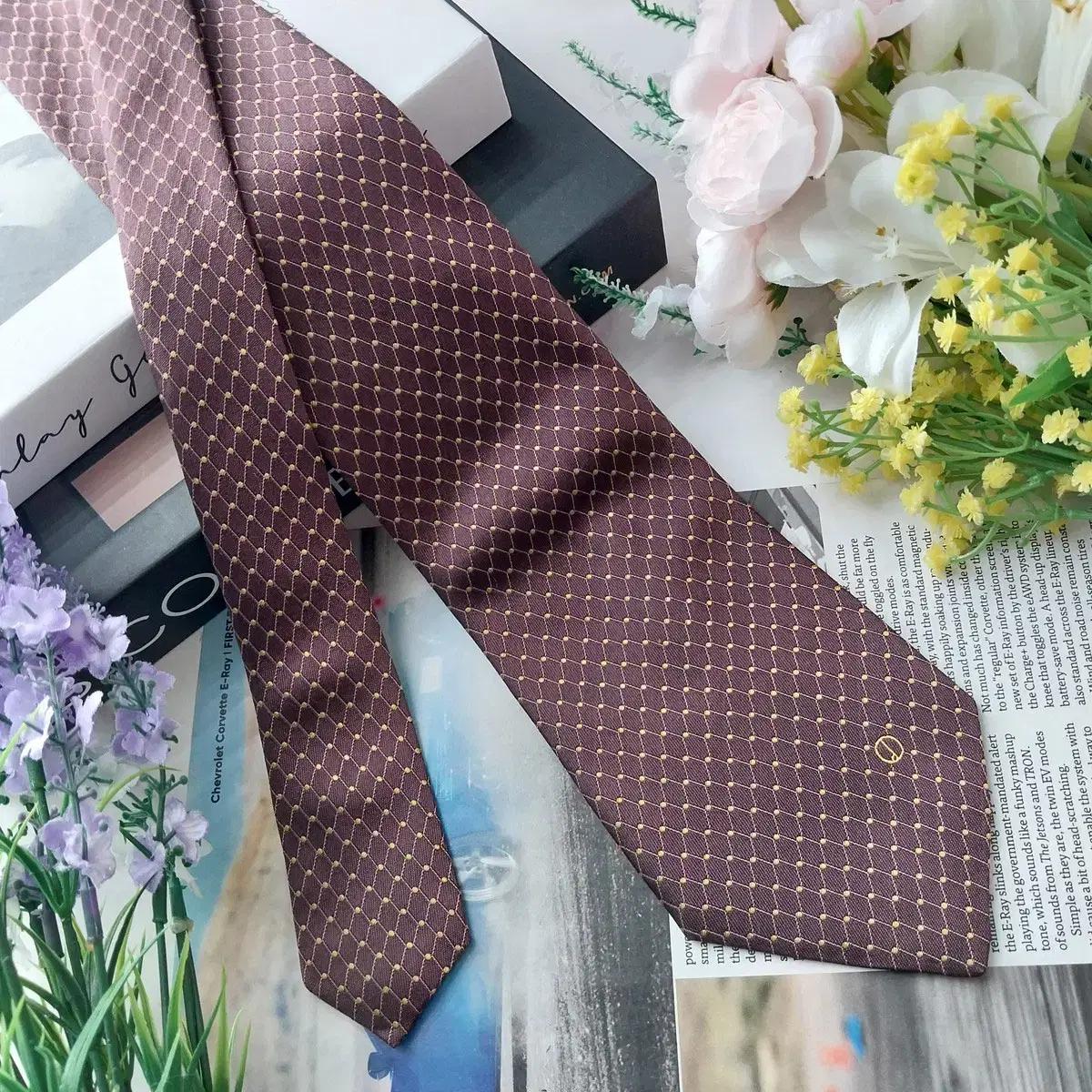 던힐 실크 브라운 골드 도트 패턴 넥타이 9.5cm A+등급 K1232 6