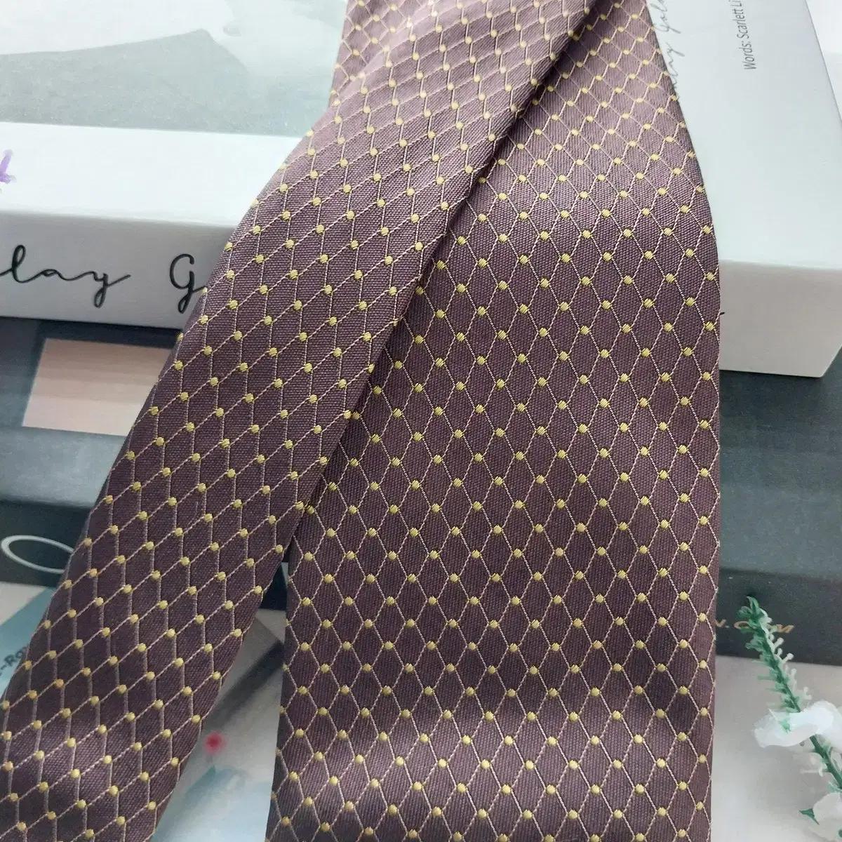던힐 실크 브라운 골드 도트 패턴 넥타이 9.5cm A+등급 K1232 7