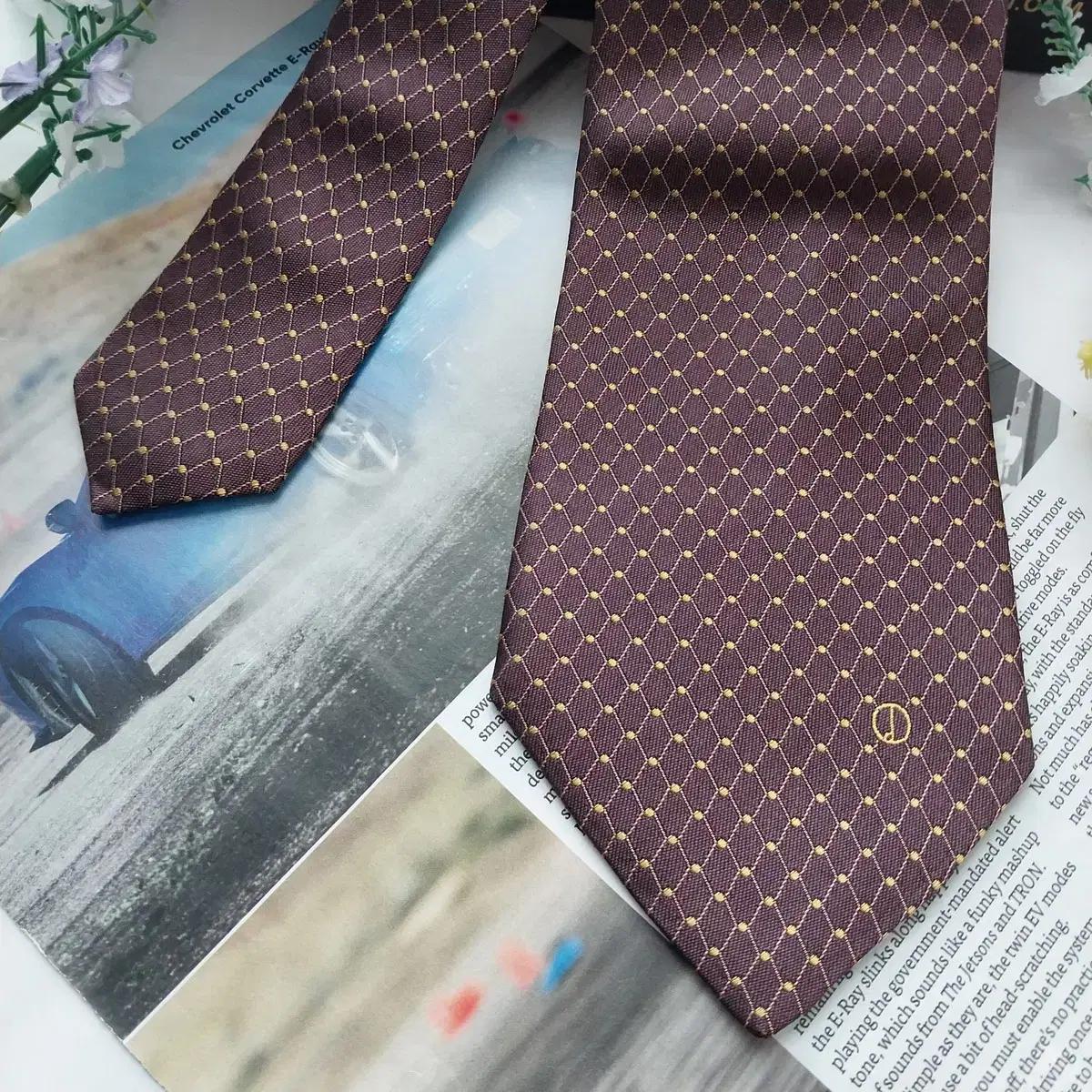 던힐 실크 브라운 골드 도트 패턴 넥타이 9.5cm A+등급 K1232 8