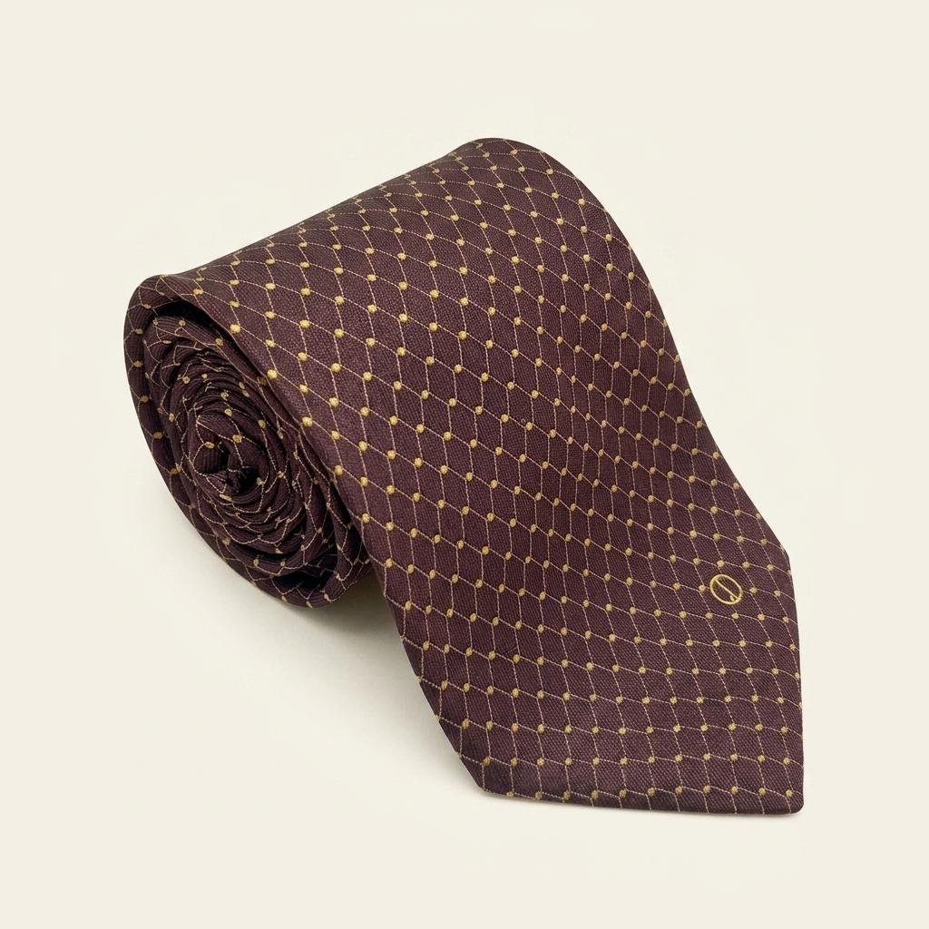 던힐 실크 브라운 골드 도트 패턴 넥타이 9.5cm A+등급 K1232 1
