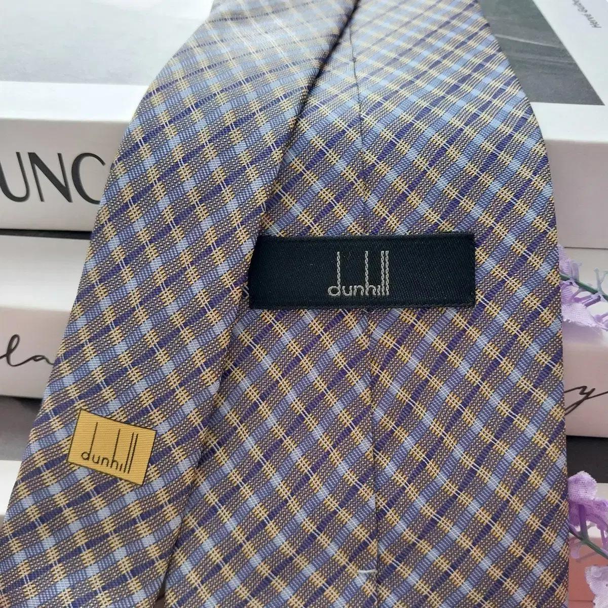 던힐 실크 블루 & 골드 체크 넥타이 9.8cm A+등급 K1254 10