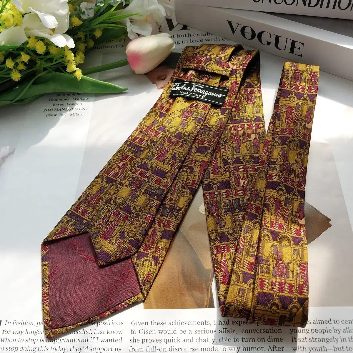 살바토레 페라가모 실크 마차 패턴 넥타이 8cm A+등급 K966 4