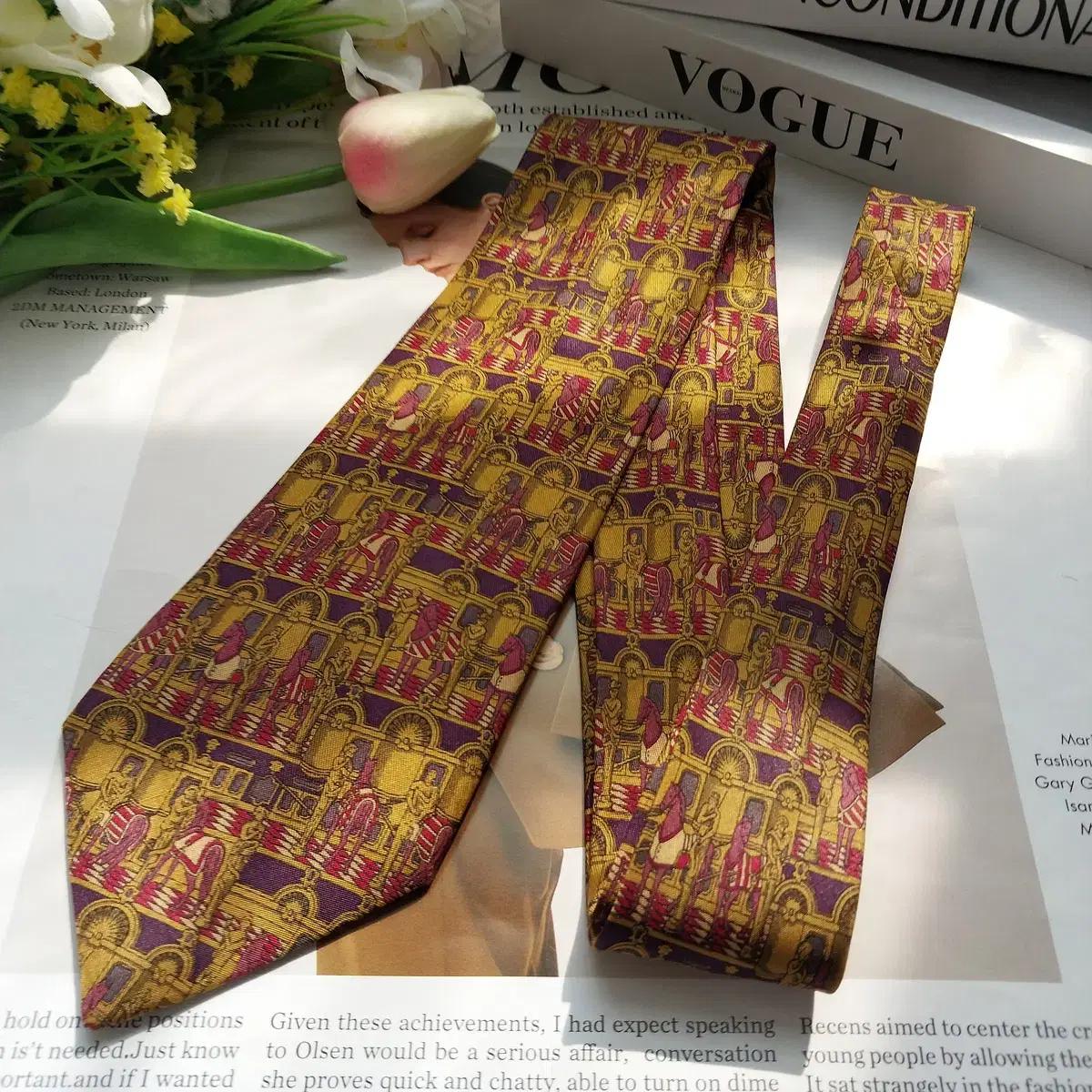 살바토레 페라가모 실크 마차 패턴 넥타이 8cm A+등급 K966 3