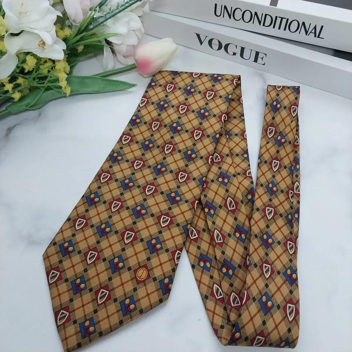 던힐 실크 브라운 체크 패턴 넥타이 10cm A+등급 K842 6
