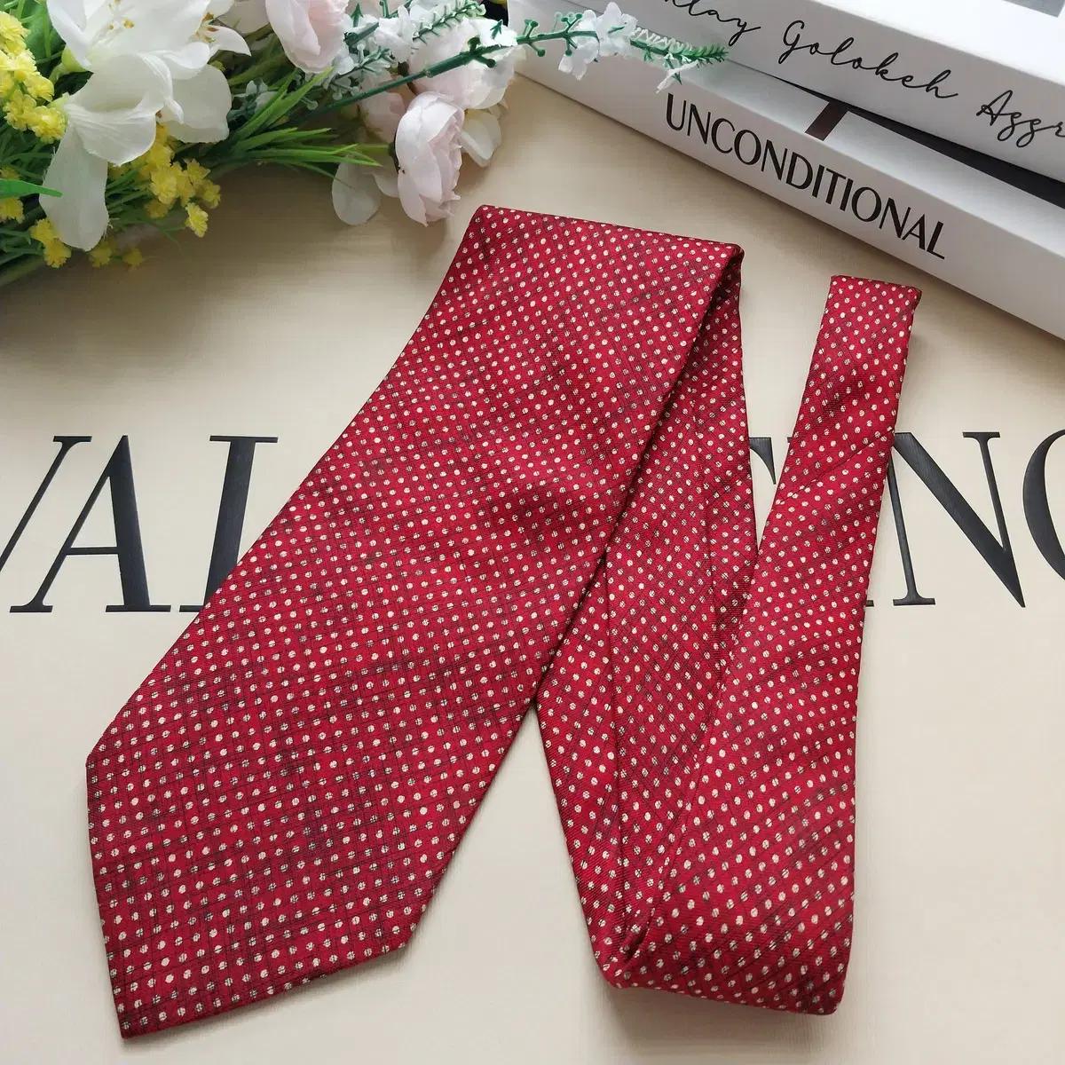 발렌티노 실크 레드 도트 넥타이 9.5cm A+등급 K292 7