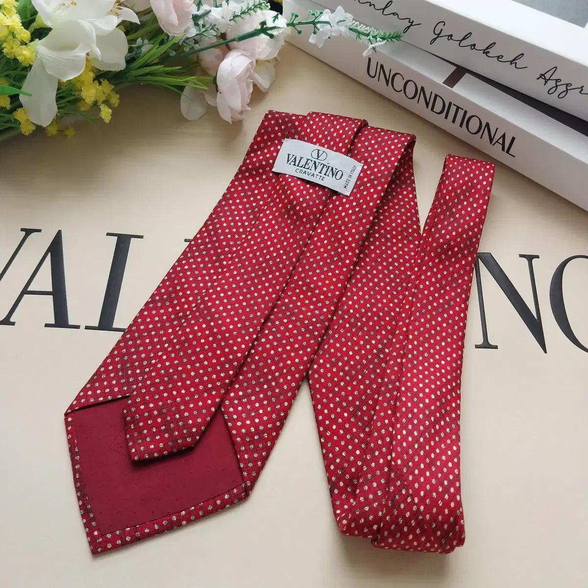 발렌티노 실크 레드 도트 넥타이 9.5cm A+등급 K292 8