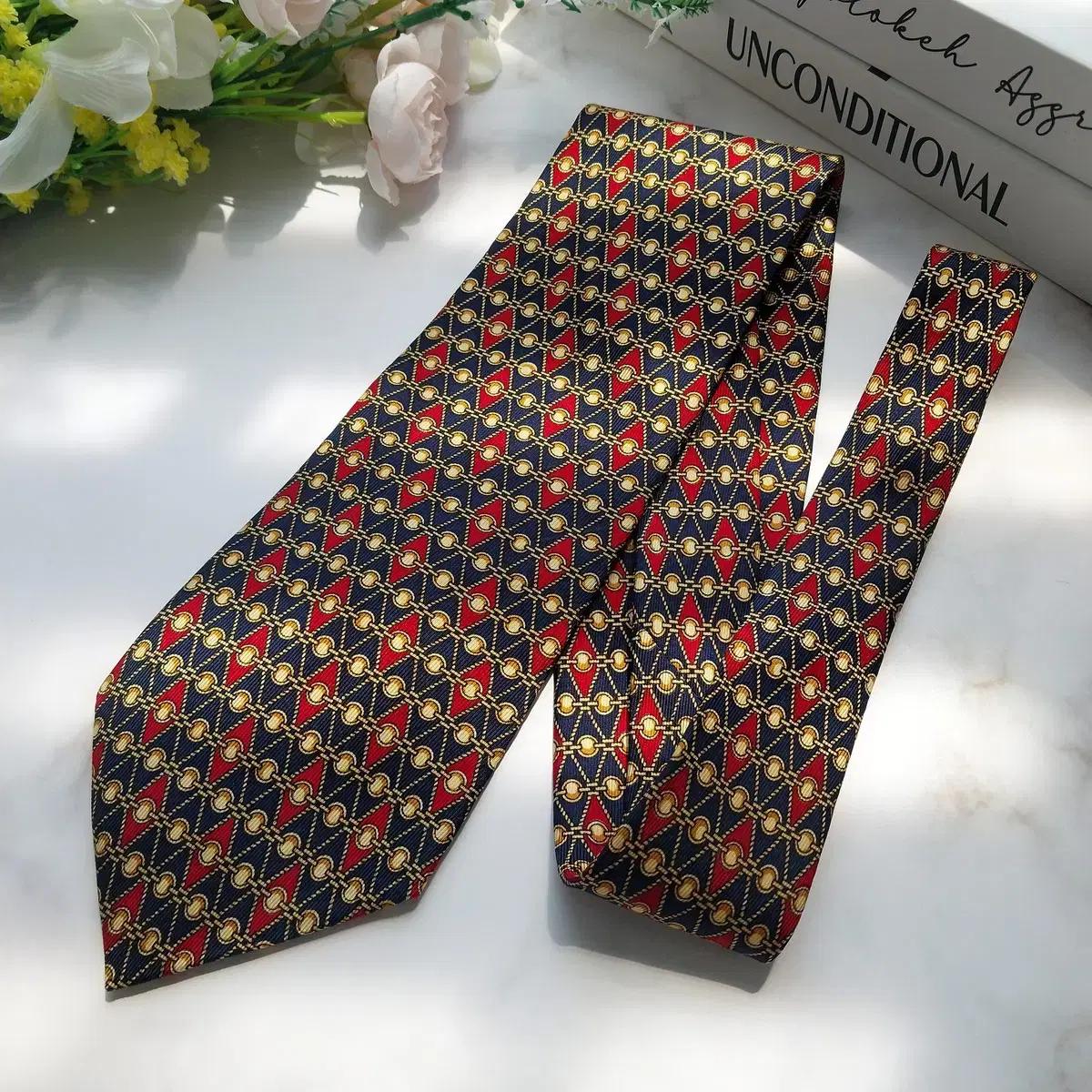 란셀 실크 네이비 레드 체인패턴 넥타이 9cm A+등급 K190 3
