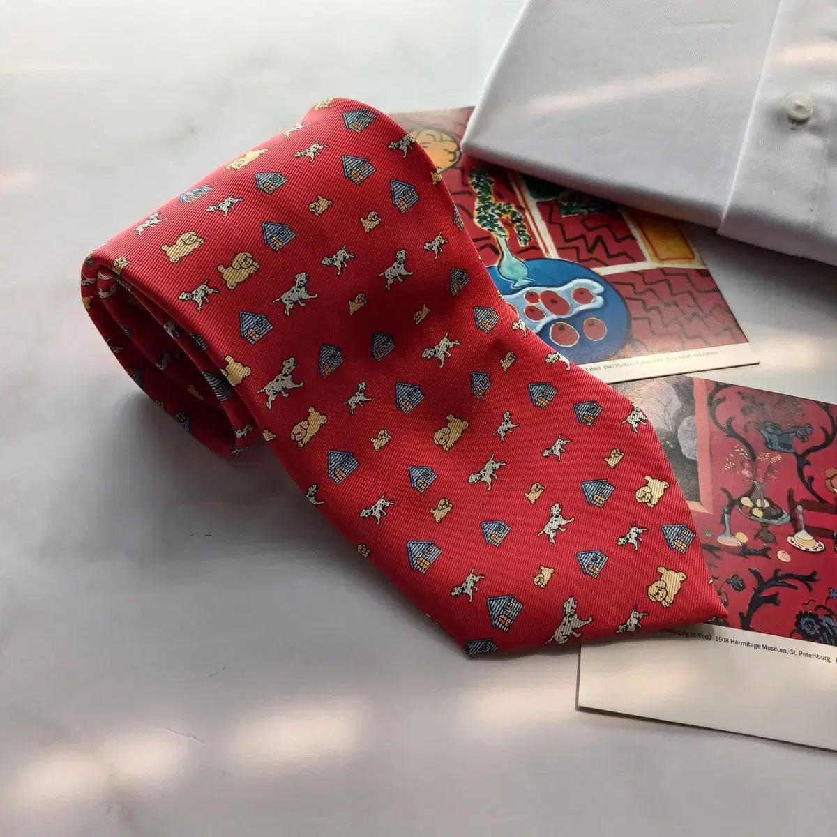 크리지아 실크 레드 퍼피 패턴 넥타이 9.8cm A+등급 A17609 2