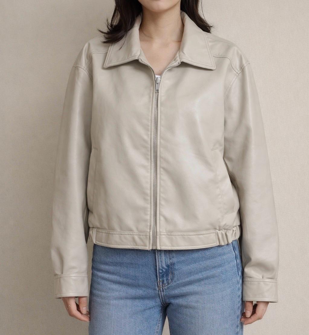 스파오 여성용 에코레더 자켓 숏 집업 점퍼 베이지 L 2