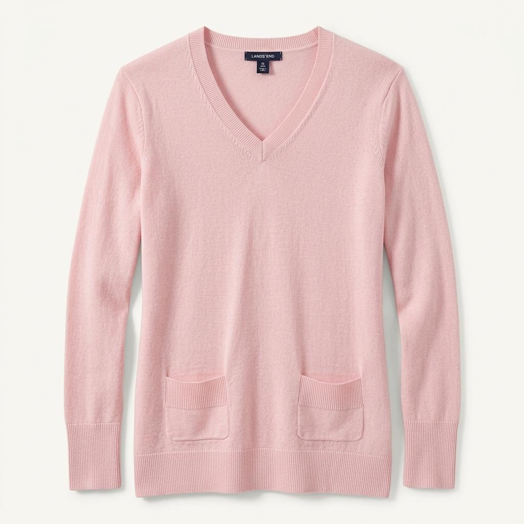 LANDS' END 메리노울·실크 캐시미어 혼방 V넥 니트 1
