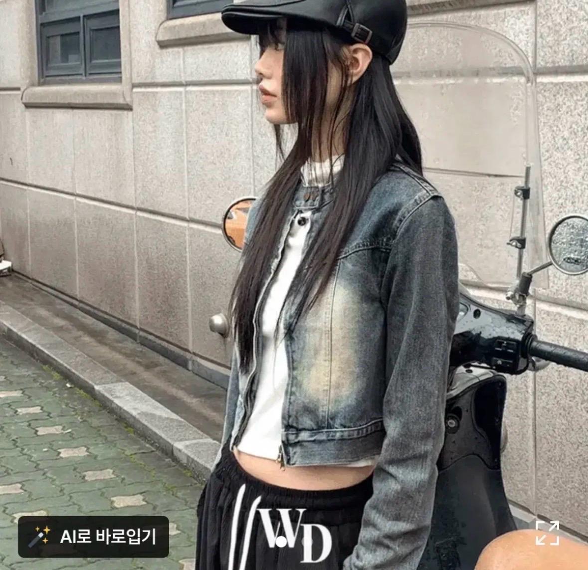 원더원더 카츤 빈티지 워싱 투웨이 지퍼 노카라 크롭 데님 자켓 청자켓 2