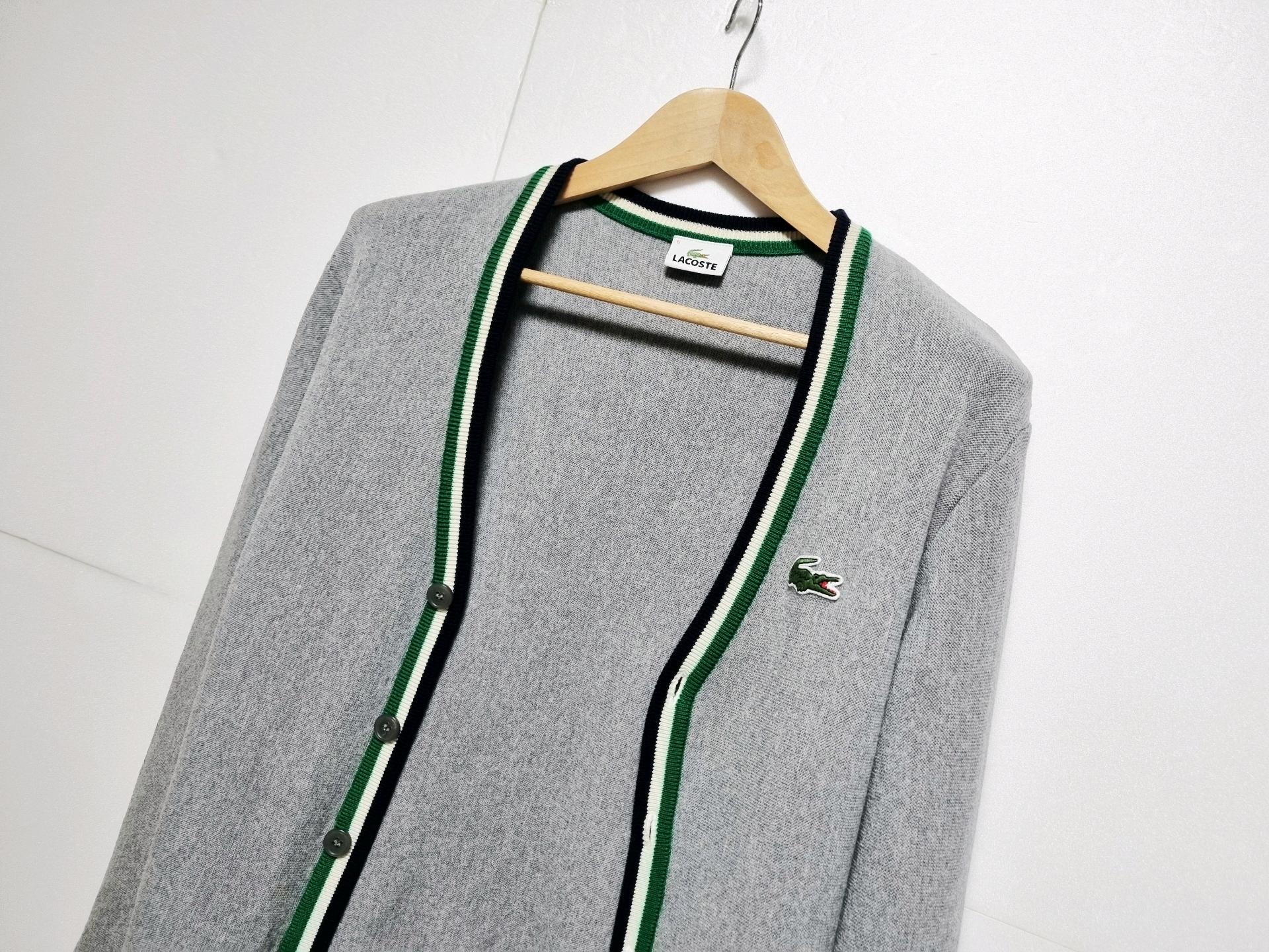 남성 라코스테 WOOL 울 모 그레이 회색 긴팔 가디건 니트 스웨터 2