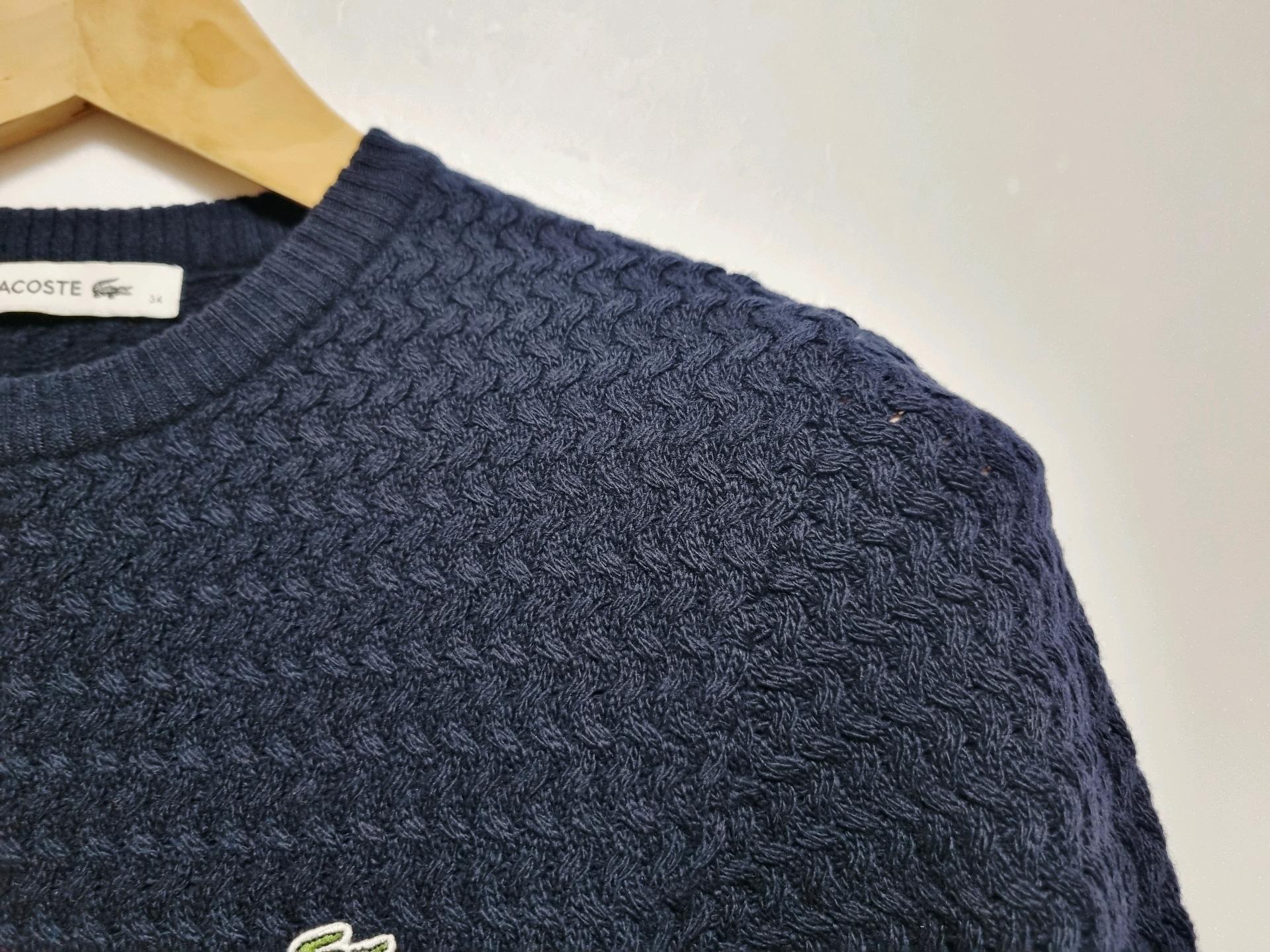 여성 라코스테 WOOL 울 모 케이블 꽈배기 네이비 긴팔 니트 스웨터 4
