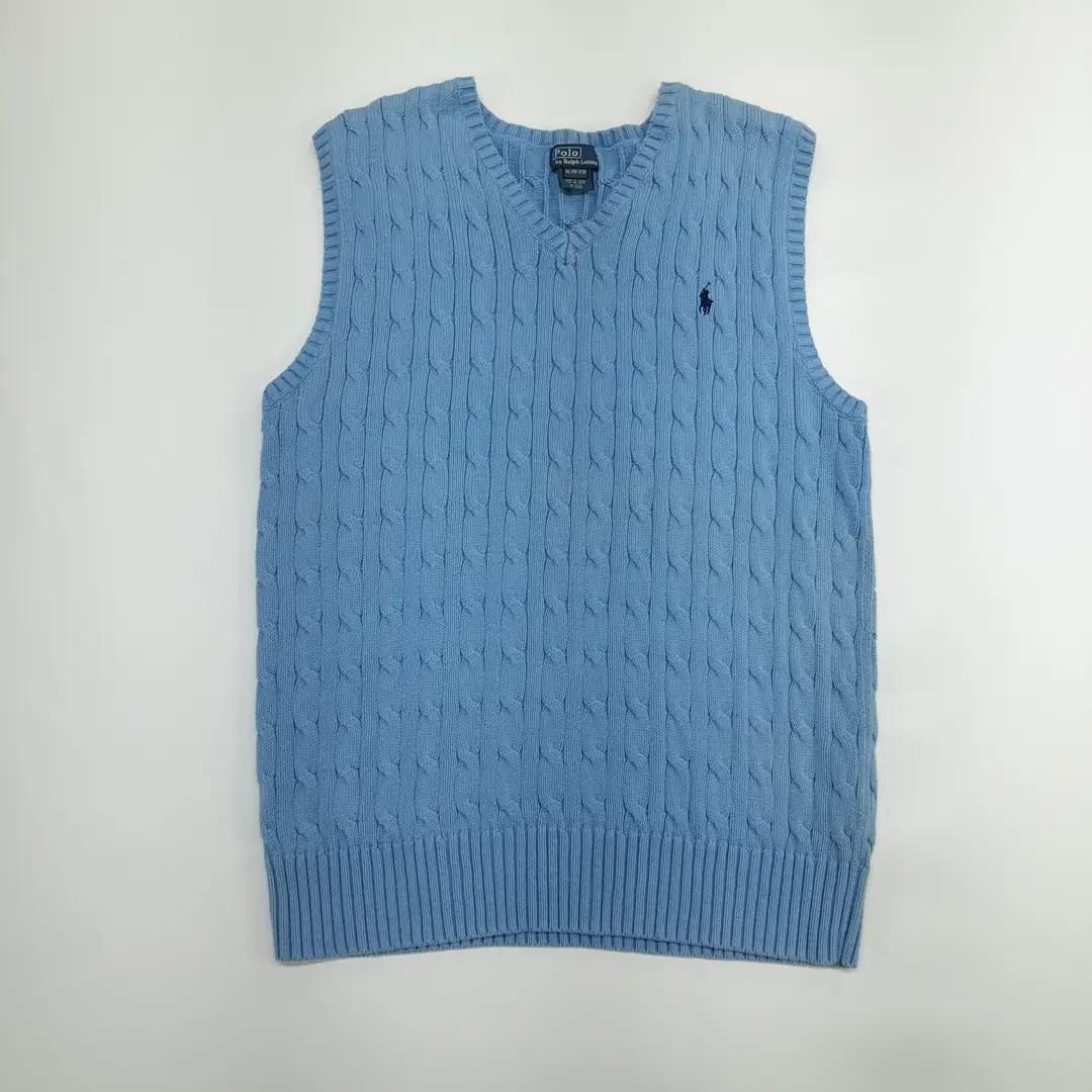 CN533 L-XL 폴로 00s 코튼 브이넥 라이트블루 케이블 조끼 2