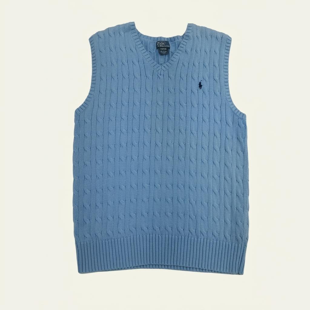 CN533 L-XL 폴로 00s 코튼 브이넥 라이트블루 케이블 조끼 1