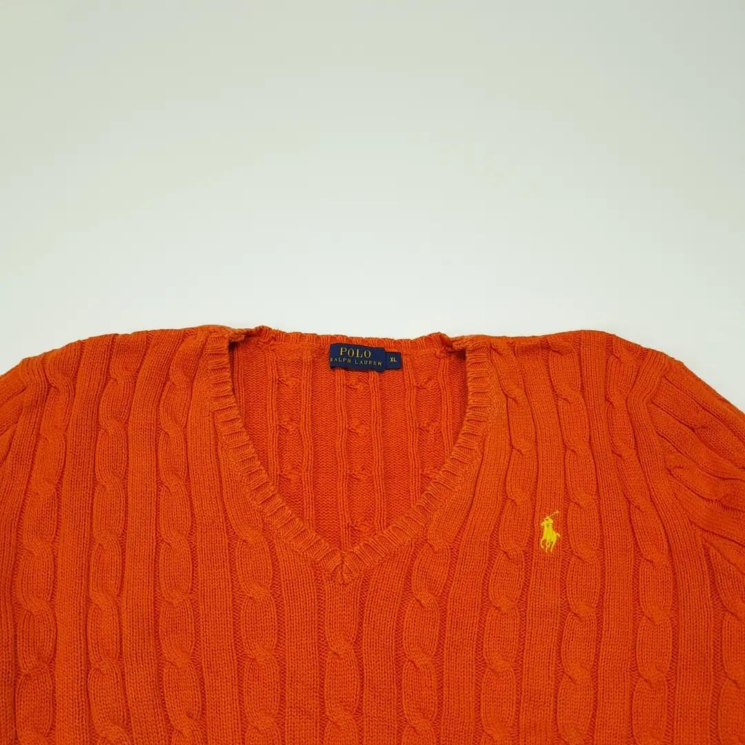 CL347 XL 폴로 00s 코튼 케이블 브이넥 오렌지 니트 스웨터 3
