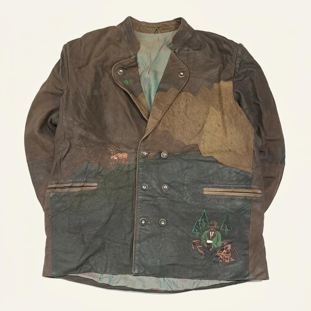 CL334 XL 80s 서독판 가죽 패치워크자수 브라운 자켓 아우터 1