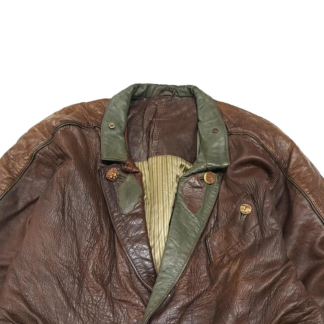 CL335 L 80s-90s 유럽판 가죽 나뭇잎아플리케 다크브라운 자켓 아우터 3